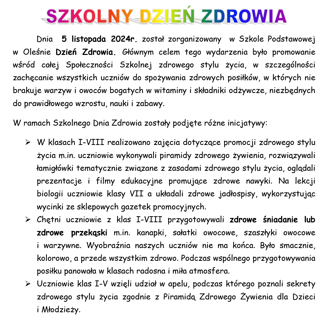 Dzień zdrowia w naszej szkole
