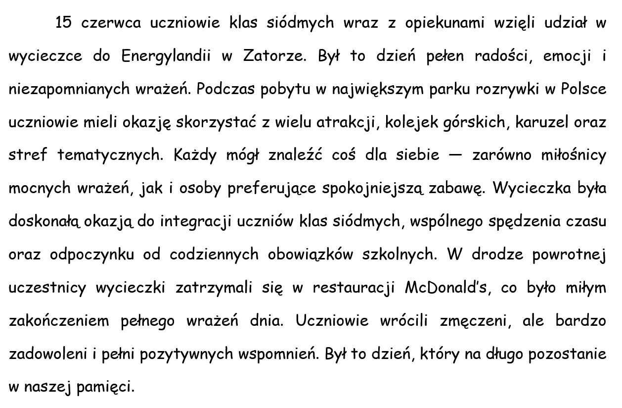 Wycieczka klas siódmych do Energylandii